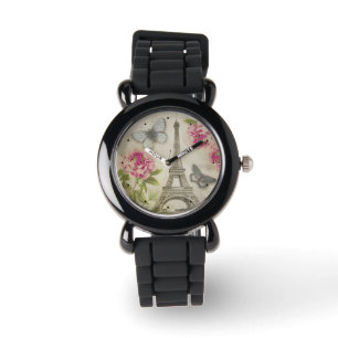 Relógio De Pulso Vintage Paris Peonies Butterflies Watch