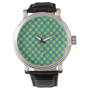 Relógio De Pulso Vintage Strap Wristwatch: Bolinhas Azuis e Verdes