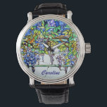 Relógio De Pulso Vintage Tiffany Vidro Estido Wisteria Arte Floral<br><div class="desc">Vintage Tiffany Staineria Glass Wisteria Floral Womens Assista à sua personalização. Personalize-o com o nome do destinatário/qualquer texto ou clique no botão "Personalizar o texto" para ir para a ferramenta design onde você pode alterar a fonte, o tamanho do texto, a cor do texto, o posicionamento do texto e mais...</div>