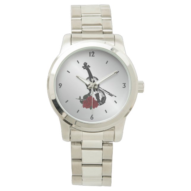 Relógio De Pulso Violino e Rosas com quatro números (Frente)