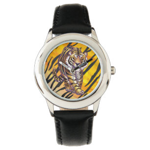 Relógio De Pulso Wild Me Tiger Orange and Black
