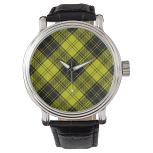 Relógio De Pulso xadrez amarelo e preto do tartan MacLachlan