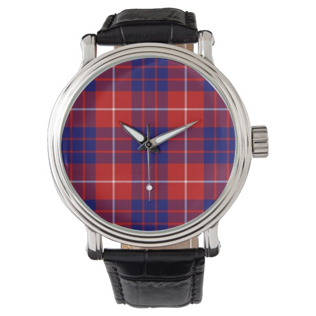 Relógio De Pulso Xadrez azul-roxa-tartan (Frente)