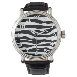 Relógio De Pulso Zebra Animal Print Black White Stripes Padrão
