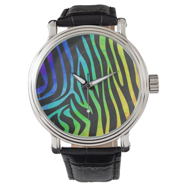 Relógio De Pulso Zebra Black e Rainbow Impressão (Frente)