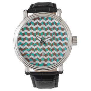 Relógio De Pulso Zebra Chevron Brown e Teal Impressão