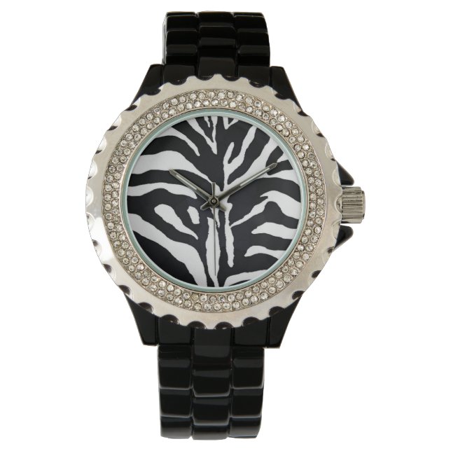 Relógio De Pulso Zebra Patterno Rhinestone Black Enamel Fashion (Frente)