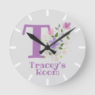 Relógio de quarto de criança com nome e inicial