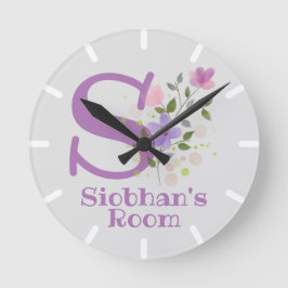 Relógio de quarto de criança com nome e inicial
