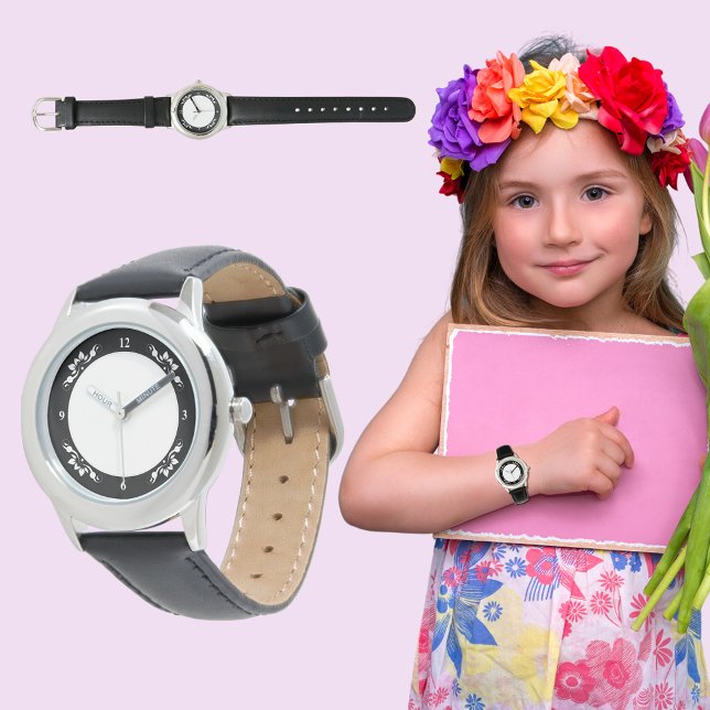 Relógio Decorativo da Corda Preta de Couro Negra (Kid's S.S. Black Leather Strap Decorative Watch)