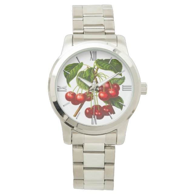 Relógio Deep Red Botanic Cherry Impressão Watch (Frente)