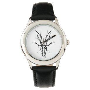 Relógio Deer Skull Tribal Tattoo Design - preto e branco