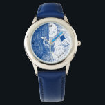 Relógio Deixe o Sol brilhar em azul<br><div class="desc">Este relógio baleado mostra uma jovem abrindo a porta ao sol. Pode ser personalizado com uma linha de texto. presente de excelente para qualquer garota.</div>