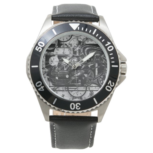 Relógio Desenho de tinta montada - carro esportivo a peça  (Frente)