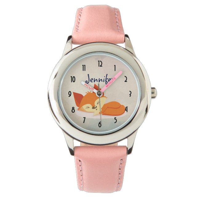 Relógio Desenho de uma Raposa Dormindo em Laranja Bonita (Frente)