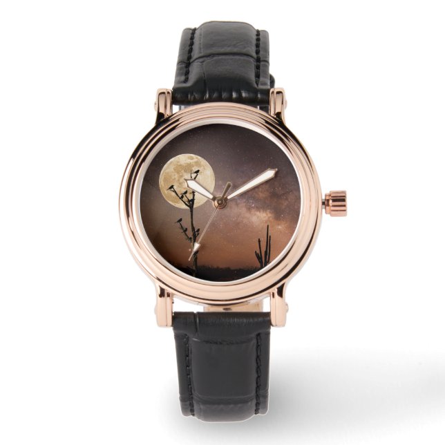 Relógio Desertos | Saguaro Cactus Com Aves No Deserto (Frente)