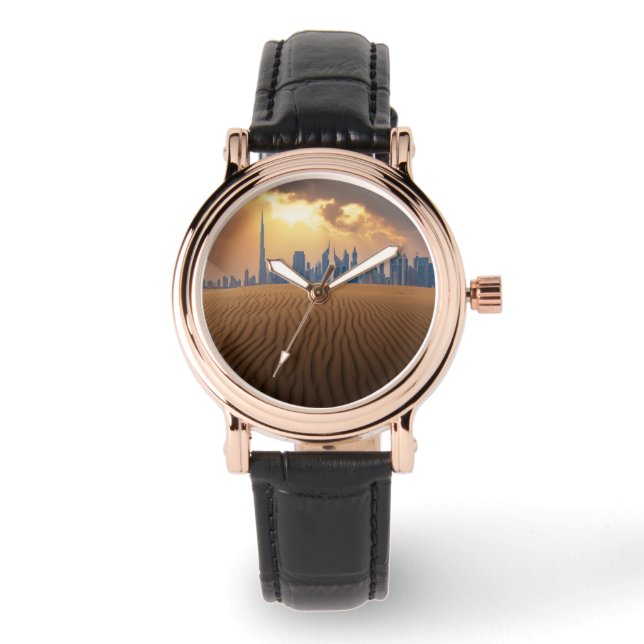 Relógio Desertos | Vista Skyline do Dubai de Sand Dune (Frente)