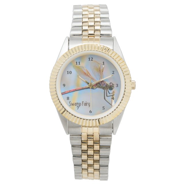 Relógio Design de Dragonfly com Asas Douradas (Frente)