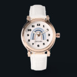 Relógio Design do Arco-Íris Azul e Pêssego<br><div class="desc">Um relógio com um arco-íris giro e caprichoso. Aquarelas azuis e de pêssego.</div>