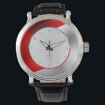 Relógio Design geométrico de prata vermelha e brilhante<br><div class="desc">A moderna textura metálica brilhante vermelha e prateada falsa.</div>
