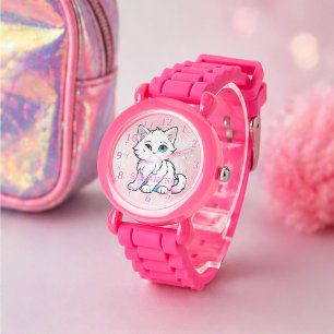 Relógio Design Infantil Kitten Diversão Rosa