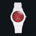 Relógio Design Vermelho Personalizado<br><div class="desc">Red design está pronto para você personalizar. ✔ NOTA: APENAS MUDE AS ÁREAS MODELO NECESSÁRIAS! 😀 Se necessário, você pode remover o texto e começar a adicionar o texto e a fonte que quiser. 📌 Se você precisar de mais personalização, clique no botão "Clique para personalizar mais" ou "Personalizar ou...</div>