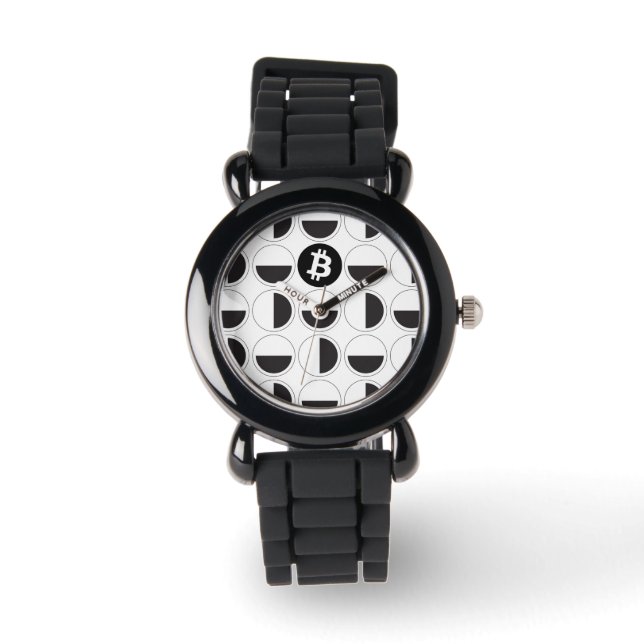 Relógio Designer de Bitmoeda Preto e Branco (Frente)