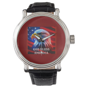 Relógio Deus abençoe América EUA Flag Bald Eagle