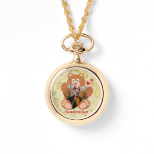 Relógio Dia de os namorados de urso de pelúcia floral 