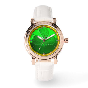 RELÓGIO DIA DE SÃO PATRÍCIO VERDE SHAMROCK GEMSTONE JEWEL