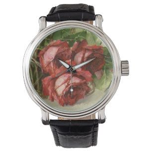 Relógio Dia dos Namorados Vintage Amor, Rosas Vermelhas Ca