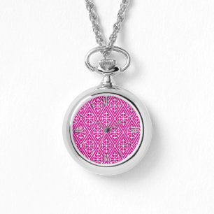 Relógio Diamantes, magenta e branco medievais do damasco