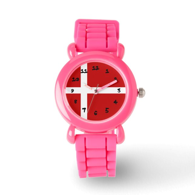 Relógio Dinamarquês Sinalizador Dannebrog Red White Número (Frente)