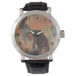 Relógio Dinossauros Vintage, Carnotaurus Raring na Selva