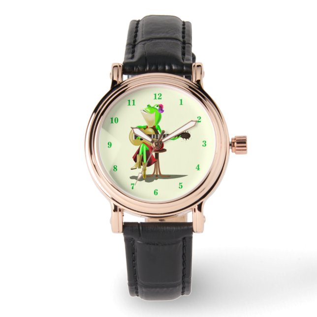 Relógio Divertido Romântico de Sapo Tocando Guitar (Frente)
