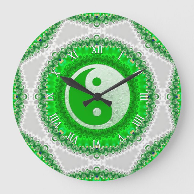 Relógio do Home Decor Verde YinYang FengShui (Frente)