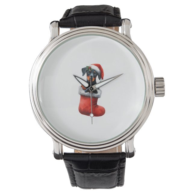 Relógio Doberman Pinscher No Natal Santa Hat Xmas (Frente)