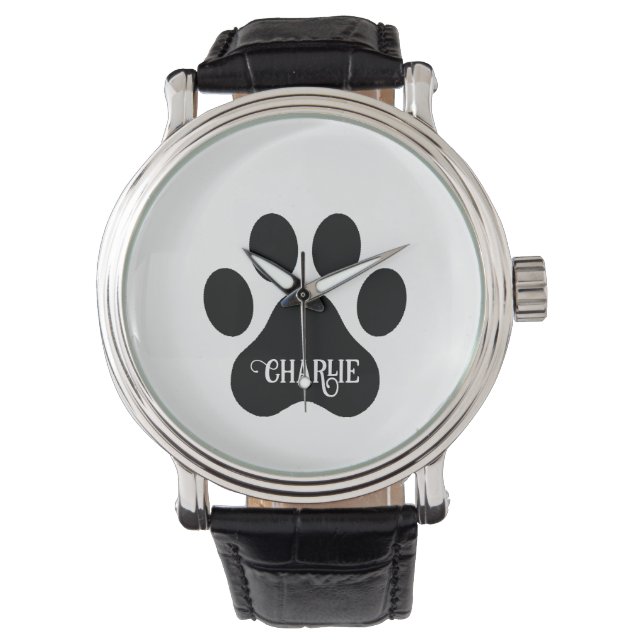Relógio Dog Paw Name Silhouette Design (Frente)