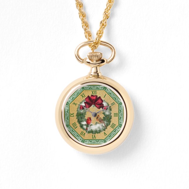 Relógio Dois Cardeais ~ Fora de Natal Neve ~ Arco Vermelho (Frente)