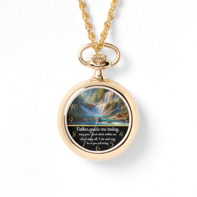 Relógio Dourada Cruz de Fé Cristã com o Pai, guie-me (Frente)