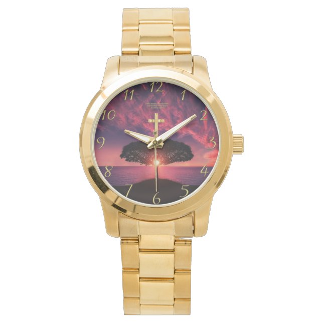 Relógio Dourada Faith Cristã cruza com palavras engraçadas (Frente)