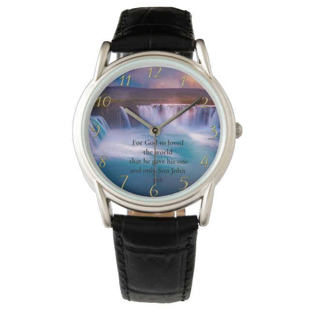 Relógio Dourada oração cristã de fé João 3:16 (Frente)