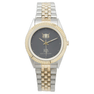 Relógio Dourada Túbua Negra-Cabeça de Buffalo