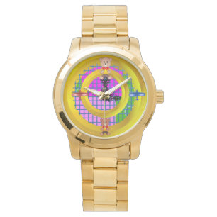 Relógio Dourado Anel Bowtie Urso de Teddy Geométrico