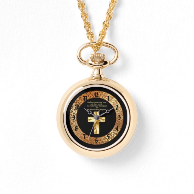 Relógio Dourado Christian Crucifix Cross com palavras engr (Frente)