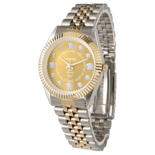 Relógio Dourado Diamante Personalizado Dizendo Dial-Gift P