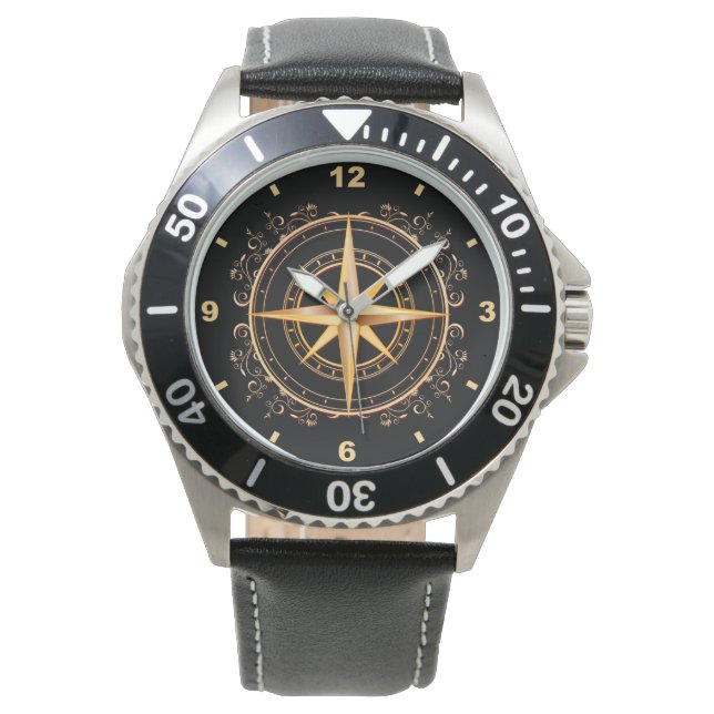 Relógio Dourado e preto bonito - Compass Antiquado ~ (Frente)