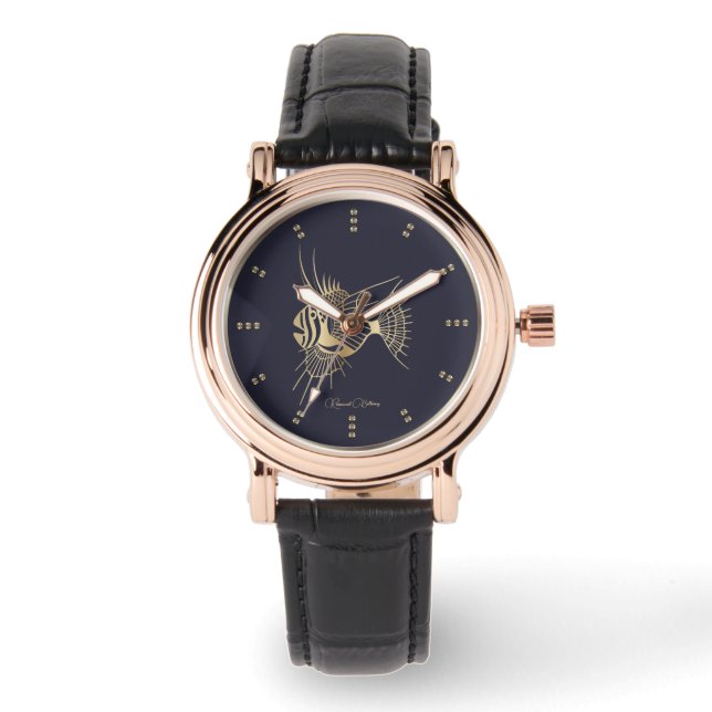 Relógio Dourado luxo de peixe tropical (Frente)