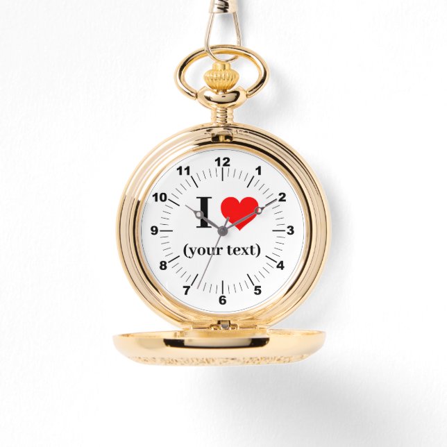 Relógio Dourado Pocket Watch - Custom I Heart (Frente)