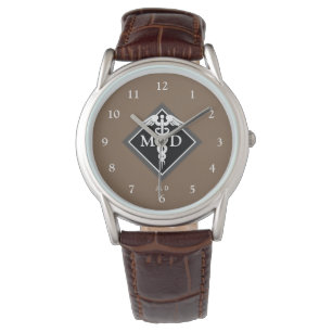 Relógio Doutor Elegante MD Caduceus Brown Black Monograma